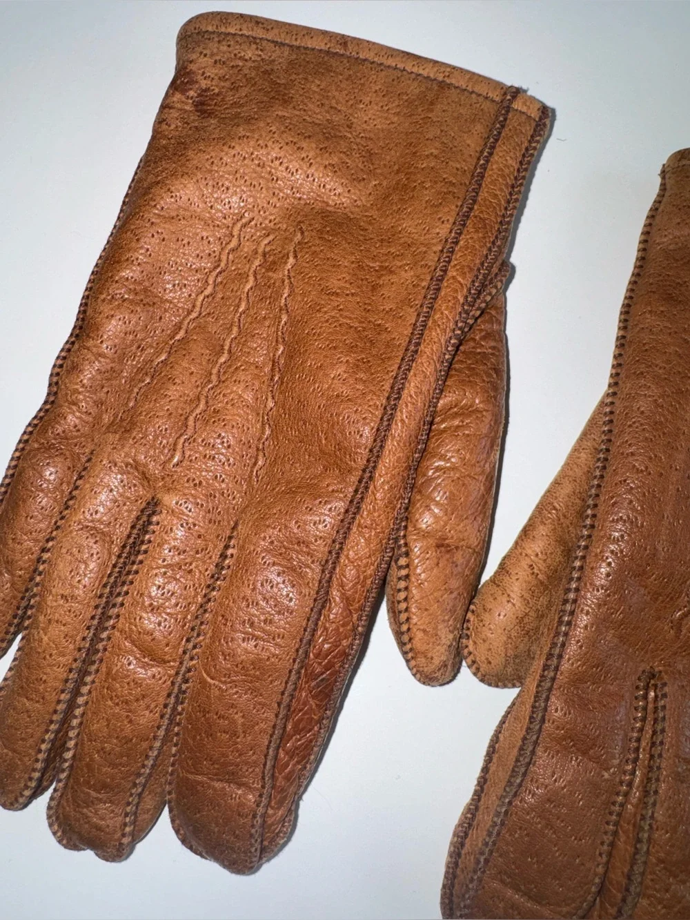 Brown Leather gloves with rabbit fur lining.